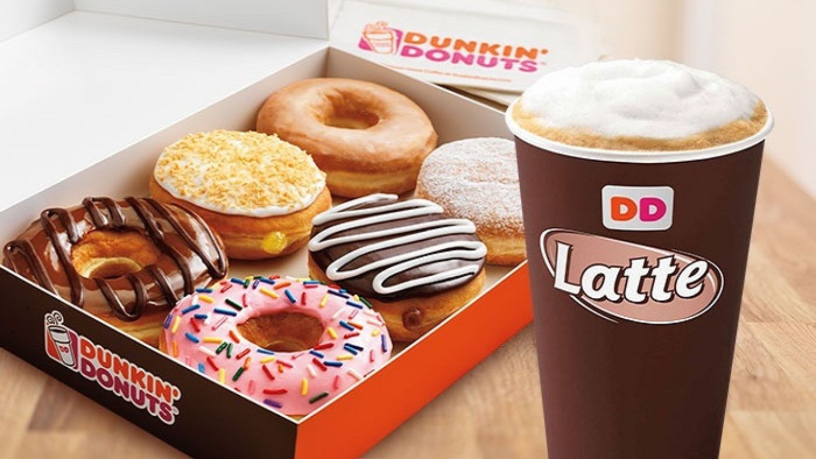 cafe nổi tiếng thế giới, hình ảnh cà phê dunkin donuts và hộp bánh donuts